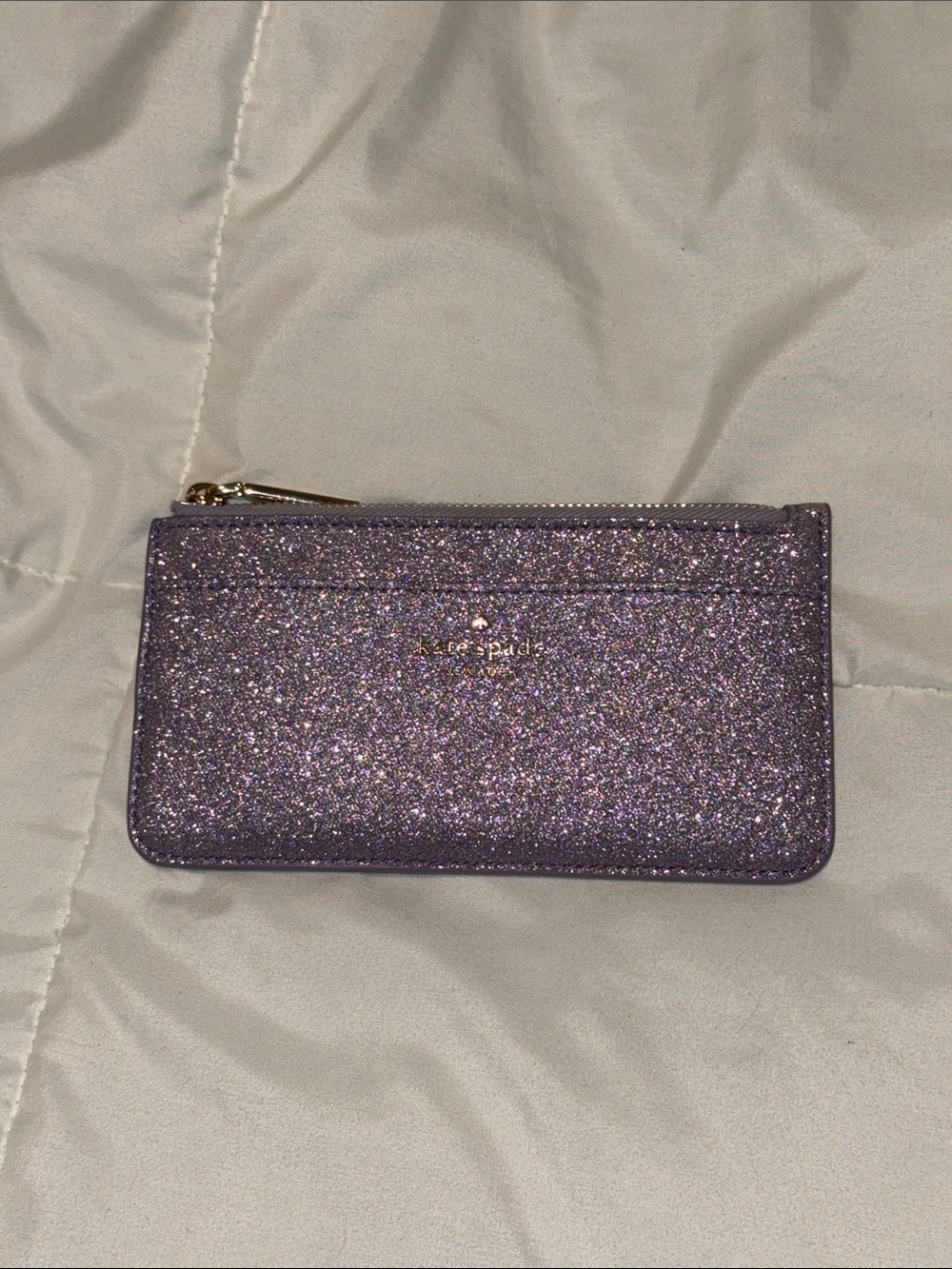 kate spade Purple Glitter Zip Card Holder Wallet